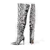 perixir Snakeskin Boots Thigh High boots for Women Thick Thighs Sexy Stunning and Stylish Exquisite Pointed Toe Fine High Heels Pleated
