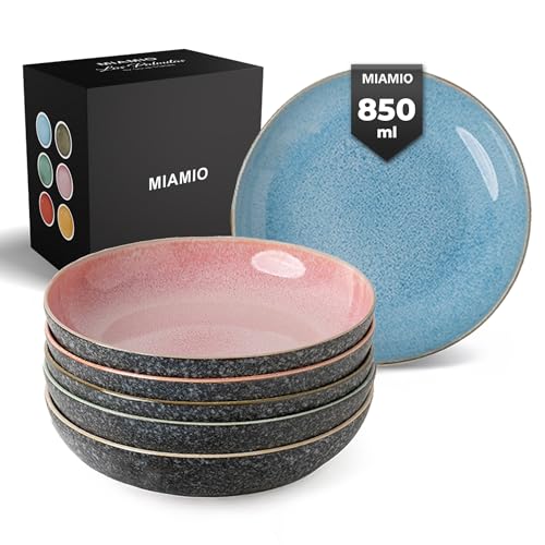 MIAMIO - Soup Plates Set of 6 (850 ml) / Pasta Bowls, Colorful Bowls for Pasta, Salad, Soup, Spaghetti/Microwave and Dishwasher Safe Bowls - Las Palmitas Collection
