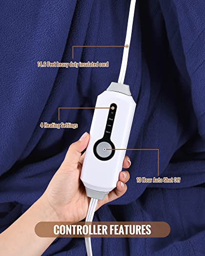 Yakee Heated Blanket Full Size 72" X 84", Electric Throw Full Body Warming With Fast Heat, Polar Fleece Heating Blankets For Couch & Bed With 4 Levels & 10 Hour Auto Off, Machine Washable (Blue) #TOP3