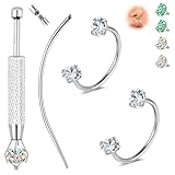 ZS G23 - Piercing de nariz de herradura de titanio de 20 g, 8 mm, hipoalergénico para nariz, labio, oreja, hélice, caracola, cartílago, circonita cúbica con tapón de inserción, Inner Diameter:10mm