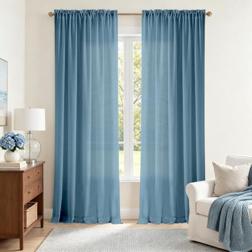 Dusty Blue Curtains for Living Room Privacy Semi Sheer Blue Drapes 84 Inch