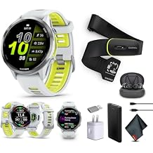 Garmin Forerunner 970 Running Smartwatch, GPS Fitness Watch for Men and Women, Titanium with Whitestone Case and Whitestone/Translucent Amp Yellow Band + Access 600 Fitness Monitor, XS-S + More
