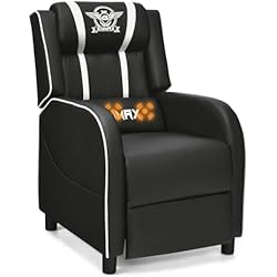 GYMAX Gaming Recliner, Massage Gaming Chair w/Adjustable Footrest, Remote Control & Side Pocket, Ergonomic Game Lounge Chair, Racing Style Single Theater Seat Game Sofa for Adults (White)