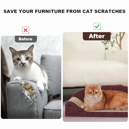 Angetra 26" Cat Scratcher Bed, Large Scratcher Couch for Indoor Cats, Cardboard Scratcher Sofa, Durable Scratch Pad with Ball, Furniture Protector (Brown, Large) by Angetra - Used condition - Image 5