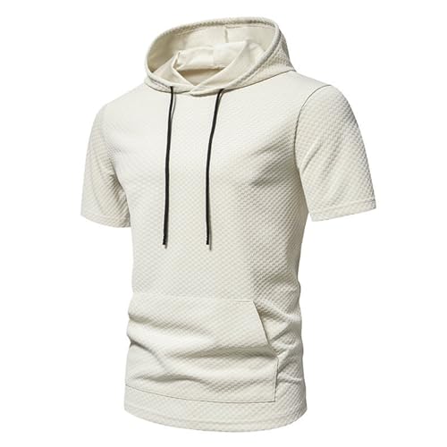 ZYXTIM Men's Waffle Knit Short Sleeve Hoodie T-Shirts with Kangaroo Pocket Solid Slim Casual Running Sweatshirts Pullover