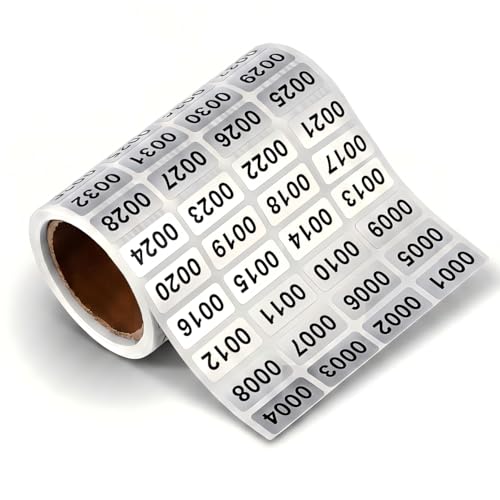 AOBSO 1-2000 Consecutive Number Stickers,20x10mm Waterproof Matte Silver Inventory Labels,Tear-Resistant Sequential Numbered Tags for Warehouse,Asset Tracking,Tool Box & Office Organization