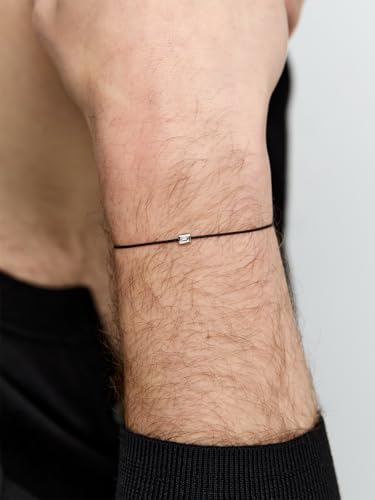 MATEO New York, Platinum and Diamond Baguette on Black Nylon Cord Bracelet — view 3