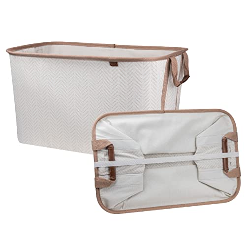 Clevermade Collapsible Fabric Laundry Basket - Premium Foldable Pop Up Storage Bin - Space Saving Hamper With Side Handles Large, Cream Herringbone, 2 Pack #TOP9