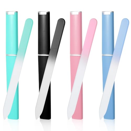 Wanmu 4 limas de uñas profesionales, lima de uñas de cristal, lima de uñas con estuche, superficie de cristal de doble cara, limas de uñas, herramienta de manicura profesional para mujeres