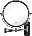 Wall Mounted Makeup Mirror - 1X/10X Magnifying Mirror for Wall, 8 Inch Double Sided 360° Swivel Extendable Bathroom Mirror for Shaving, Black DECLUTTR