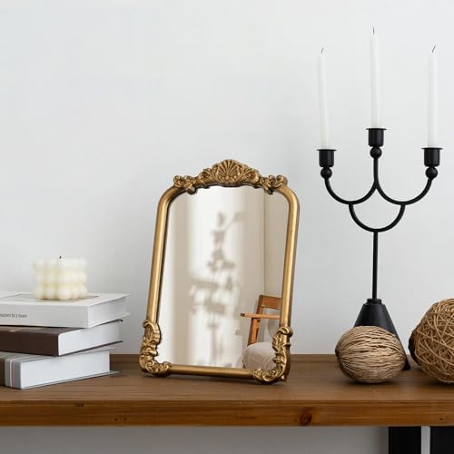 Image of Vintage Small Vanity Gold 8x12 Antique Table Desk Mirror with Stand
