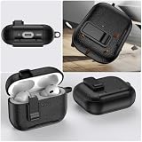 Ysnzaq Etui do AirPods Pro 3. generacji z klipsem blokującym i funkcją stojaka, skóra tekstura odporne na uderzenia etui ochronne z karabińczykiem do AirPod Pro 3 2025-PWZ Army Green