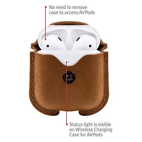 Twelve South Airsnap | Leather Protective Case/Cover With Loss Prevention Clip For Airpods & Wireless Charging Case For Airpods, Cognac #TOP3