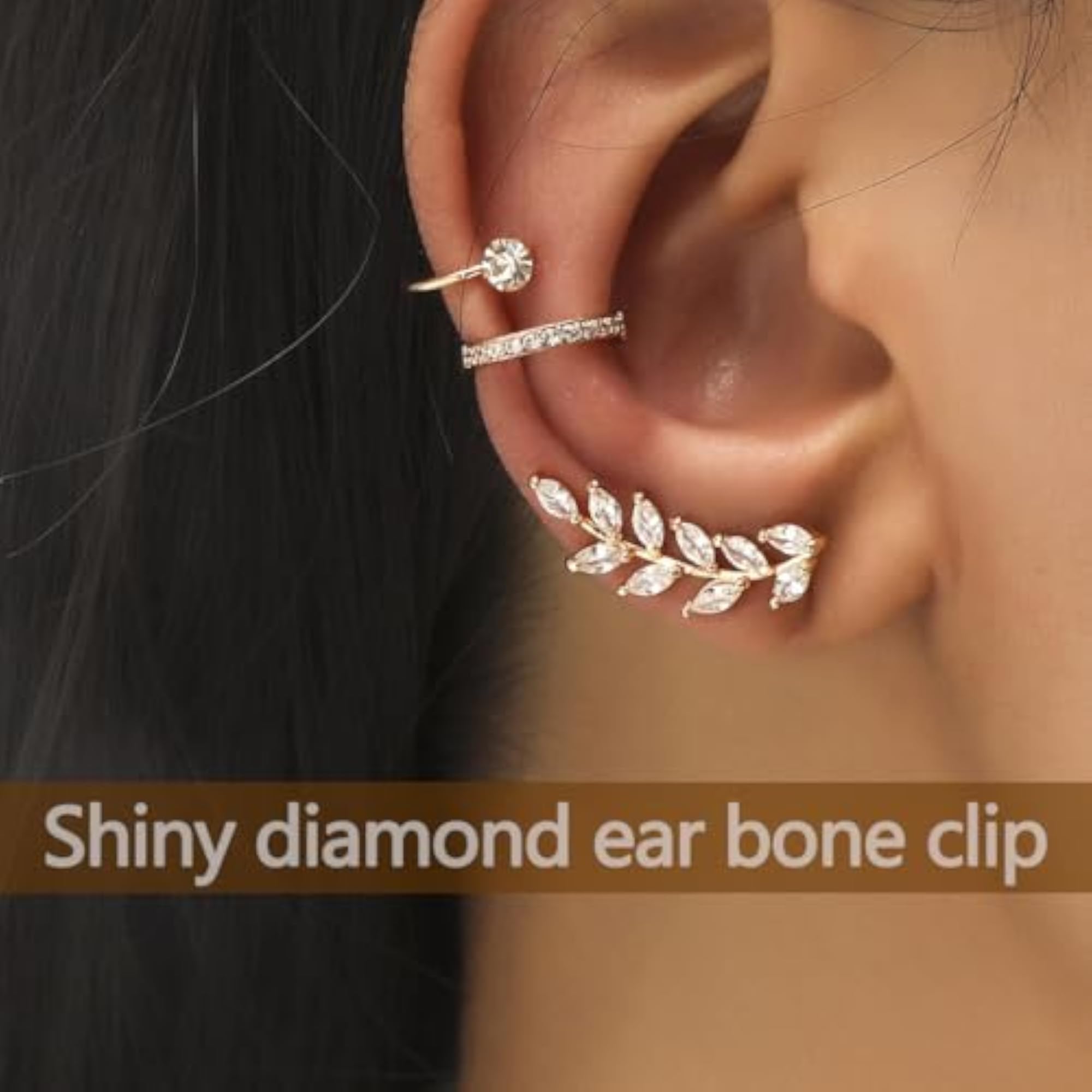Women's Cubic Zirconia Leaf Ear Cuffs, No Piercing
