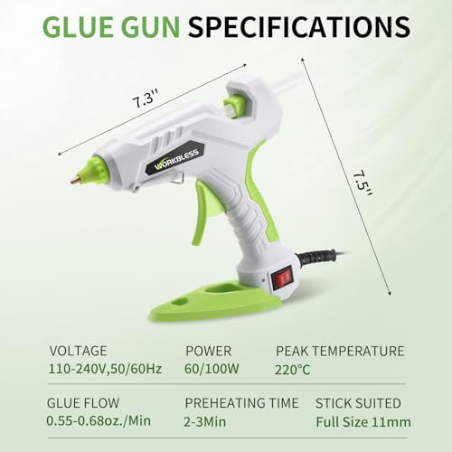 WORKBLESS WORKBLESS Hot Glue Gun Full Size, 60W/100W Dual Temp Large Glue Gun with 20PCS Sticks Set, High Temp Heavy Duty Industrial Glue Gun for Craft, Arts, Home Repair, DIY & Sealing by WorkBless - Image 7