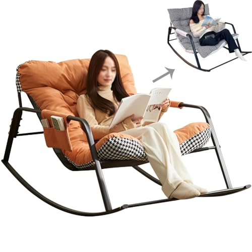 Floralies ロッキングチェア リラックス 揺れる椅子 2人掛け 読書椅子 バルコニー 楽 高耐荷重 水や汚れに強い 組み立て簡単 客間 寝室 家庭用 耐荷重350kg ガーデン 揺り椅子 屋内 屋外 兼用 通気性よい (オレンジ+千鳥, 2人掛け(