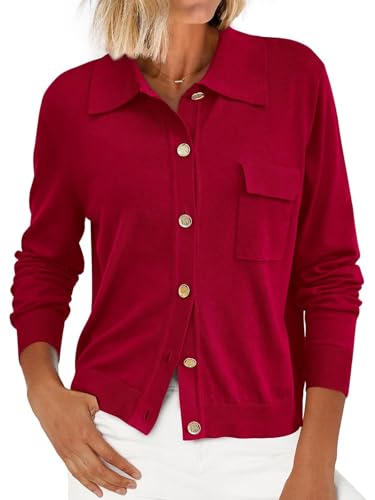 PRETTYGARDEN Women's 2025 Fall Long Sleeve Knitted Button Down Shirts Lightweight Cardigan for Women Dressy Casual Tops