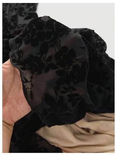 Verdusa Women's Floral Print Mesh A Line Sleeveless Long Dress Ruffle Hem Tank Dresses Black Medium3