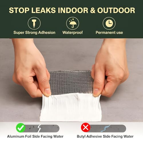 Image of Fidrox Super Strong Adhesive Waterproof tape Permanent Repair Roof Water Leakage Solution Rubber Foil Suitable for Roof Leak,surface Crack,Window Sill Gap,Boat Sealing (4 Inch (10CM*5M))