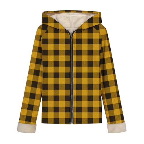 Women Flannel Hoodie Fleece Lined Plaid Jackets Casual Long Sleeve Sherpa Shacket Full Zip Jacket Warm Fuzzy Coat4
