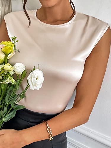 Romwe Women's Sleeveless Satin Round Neck Blouse #TOP20