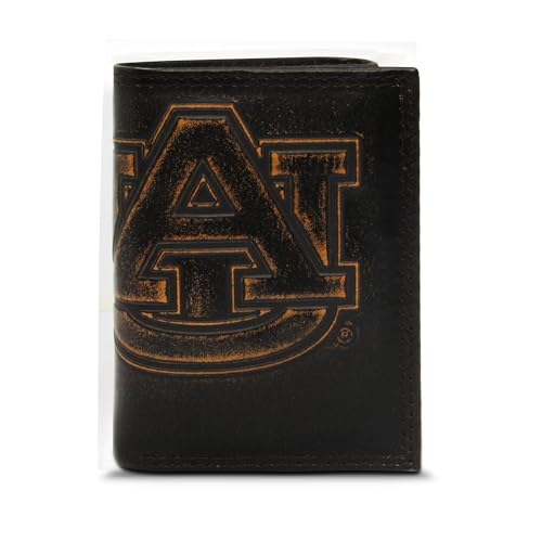 ZEP-PRO NCAA Auburn Tigers Burnished Leather Trifold Wallet, Slim Stylish for Men