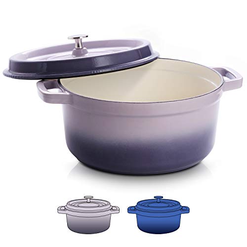 SULIVES 3 Quart White Enameled Cast Iron Dutch Oven with Lid bread baking Pot use on gas electric oven for 2-3 people(Purple)