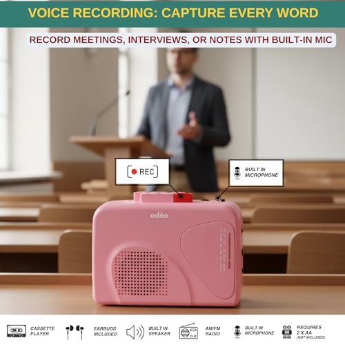 Cassette Tape Player | Portable Battery Operated | Radios Portable AM FM with Built-in Speaker, Tape Voice Recorder, VAS, Aux In Port | Includes Wired Earbuds for Music and Travel by ODEO - Image 5