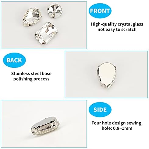GORGECRAFT 100PCS Mixed Shapes Sew On Rhinestones Tear Drop Crystal Rhinestones Flatback Gemstones for DIY Crafts Jewelry Clothes Bag Shoes Dress,Clear - 3