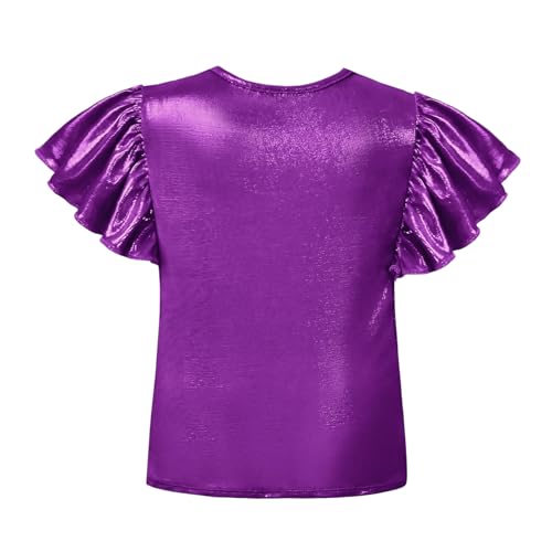 Image of Mirawise Girls Shirts Metallic Tops Clothes Tshirt Ruffle Short Sleeve Tee Size 6-14