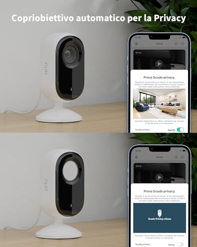 Arlo Essential 2 Indoor Telecamera Per Cani/Bambini 2K, Sirena Allarme Casa, Sensore Di Movimento, Visione Notturna, Prova Inclusa Arlo Secure, Con Copriobiettivo Automatico, 2 Telecamere, Bianche - 4