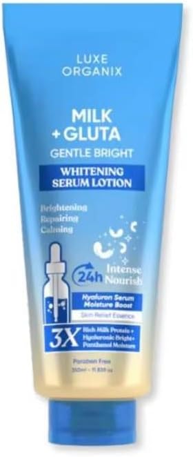 Luxe Organix Milk + Gluta Gentle Bright Whitening Serum Lotion, 24h Intense Nourish, 350 ml