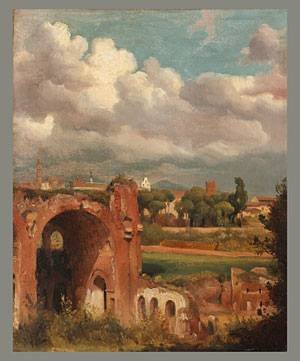 Peinture à l'huile View from The Palatine Rome 1821 Remond - Tableau paysage italien 12x16