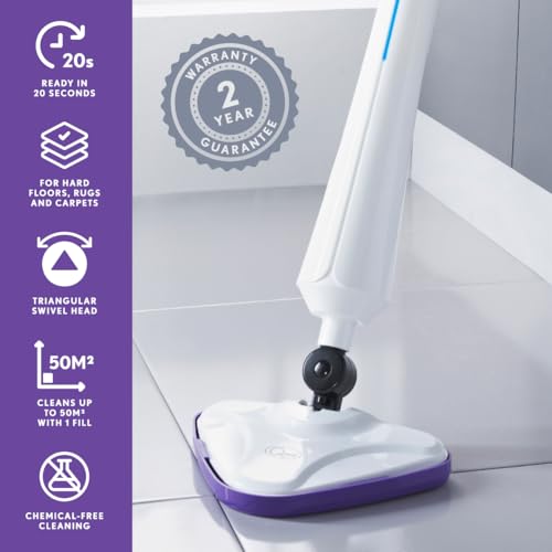 Quest 1300W Steam Mop Cleaner - 20s Fast‑Heat, Kills 99.9 % Bacteria, 180° Swivel Triangular Head, 350ml Tank & 5m Cord - Lightweight Chemical Free Sanitiser for Hard Floors, Laminate & Carpets - Image 4