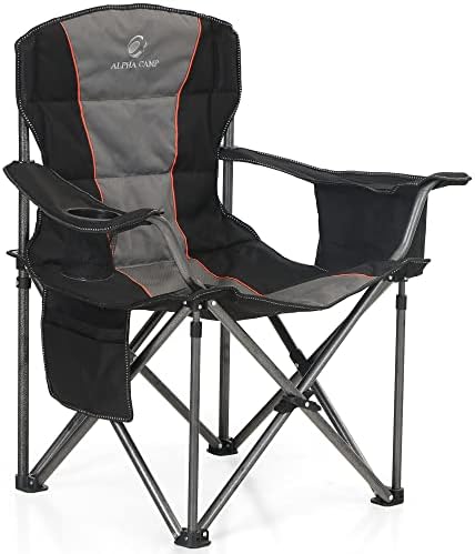LET'S CAMP Folding Camping Chair Oversized Heavy Duty Padded Outdoor Chair with Cup Holder Storage and Cooler Bag, 450 LBS Weight Capacity, Thicken 600D Oxford
