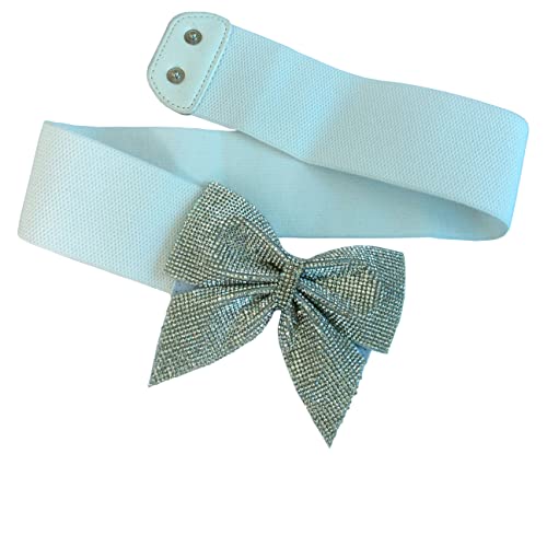 Aoyebome Bling Stretchy Belts For Women Elastic Wide Rhinestone Bow Waist Band For Dress Accessory (Waist Size:23-38", Beige) #TOP3