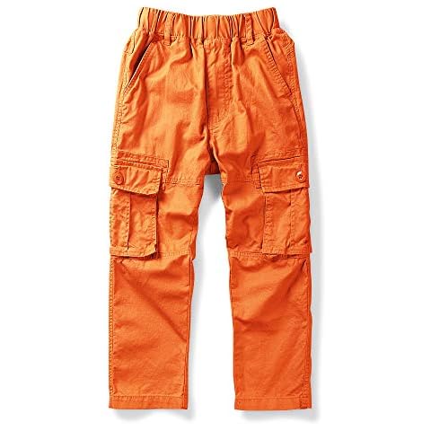 Mesinsefra Boys' Multi-Pockets Pull-On Cargo Pant (1112 Orange, 10-11 Years) Cover