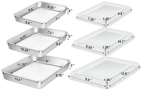 Teamfar Lasagna Pan(3 Pan & 3 Lids), 12⅖” & 10¼” & 9⅖” Cake Pan With Lids, Rectangular Baking Pan Stainless Steel Bakeware Set For Lasagna Cake Brownie, Healthy & Sturdy, Dishwasher Safe #TOP1