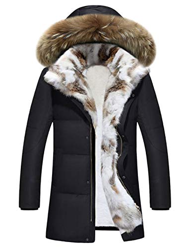 Tanming Women's Winter Thicken Rabbit Fur Sherpa Warm Down Coat Jacket with Hood (Black, Small)