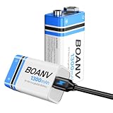 2PCS Piles 9V Rechargeables 1300mAh, 9V Rechargeable USB Lithium à Longue Duréé Batterie, avec câble de Charge 2 en 1, pour détecteurs de fumée, alarmes, Clavier, Microphone