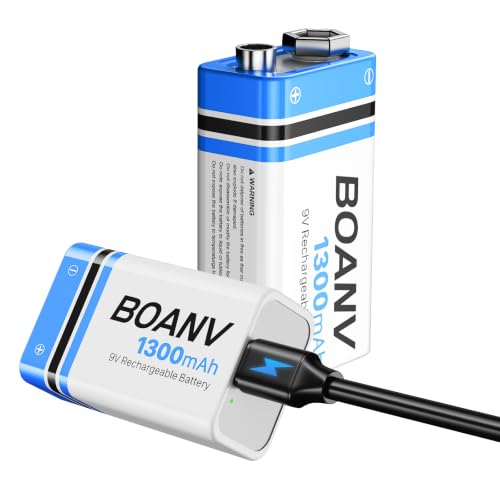 9V Wiederaufladbare Akku 1300mAh 9V Blockbatterie Akku Lithium-ionen Batterien mit USB-C-Schnellladen für Rauchmelder Multimeter Mikrofon (2 Stück)
