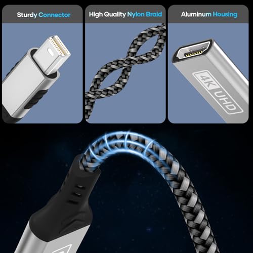 Mini DisplayPort to HDMI 4K Cable, [2K 60Hz, 1080P@120Hz, Aluminum Case] Thunderbolt 1/2 Nylon Braided HDMI Cable (Mini DP) Compatible with MacBook Air, MacBook Pro, iMac, Surface Pro, XPS 2M - Image 5