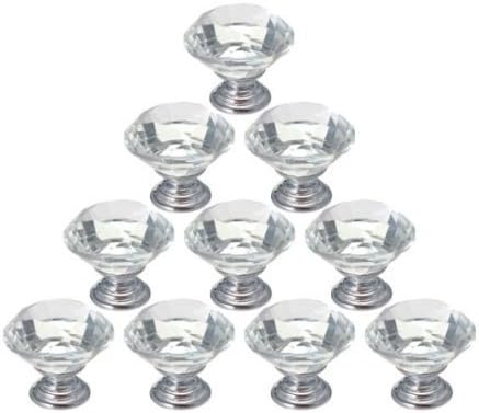 Yooso 10 pcs 30mm Glass Clear Cabinet Knob Drawer Pull Handle Kitchen Door Wardrobe Hardware