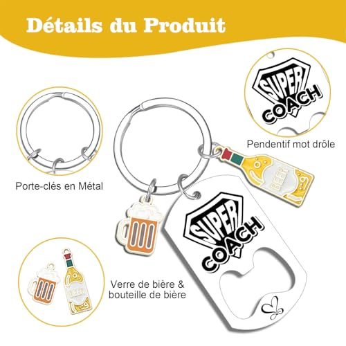 LUODAN Cadeau Porte-clés - Spécial Passionnés- J'peux pas, J'ai - pour Basket Chasseur Football Golfeur Motard Pêcheur Cycliste Rugby Cadeau - idée cadeau drôl - création (super coach) – vue 6