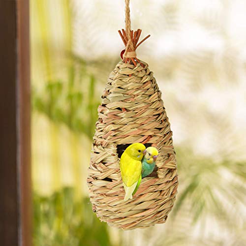 Home-X Straw Birdhouses, Outdoor Hanging Birdhouses, Bird House And Nesting Accessories, 10" L X 6" W X 5" H, Natural Straw. Set Of 2 #TOP2