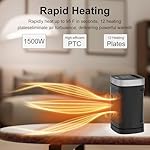 Small Portable Space Heater for Indoor Use - with 70°Rotating Feature, JIBUFI 1500W PTC Electric Heater, Rapid and Safe Heating, Remote Control, 1-12 Hr Timer for Bedroom, Office, etc, Silver - Image 5