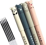 PEXIZUAN 4 Pcs/set Kawaii Pig Bear Cat Mouse Erasable Gel Pen School Office Supplies Stationery Gift 0.35mm Blue Black Ink 4 Pcs/set(blue 4pcs)