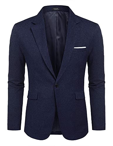 COOFANDY Herren Sakko Sportlich Freizeit Blazer Modern Jackett Business Anzugjacke 1 Knopf Marineblau XL