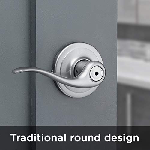 Image of Kwikset Tustin Interior Privacy Door Handle with Lock, Door Lever For Bathroom and Bedroom, Satin Chrome Reversible Keyless Turn Lock