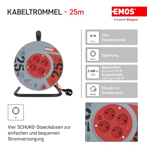 Enrollacables EMOS con interruptor y 3680W de potencia para interiores 3